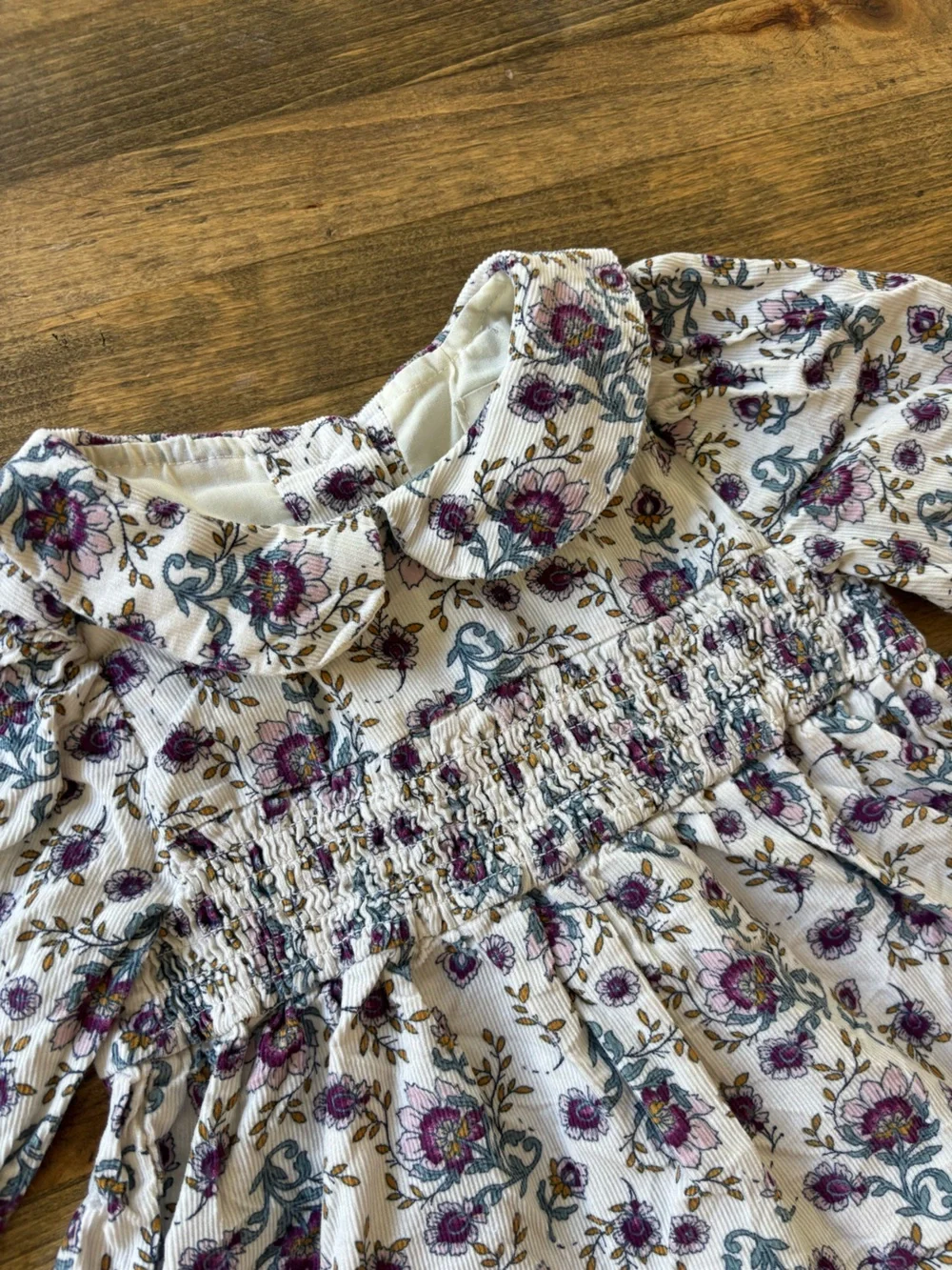 Joie Kids Floral Smocked Micro Corduroy Dress